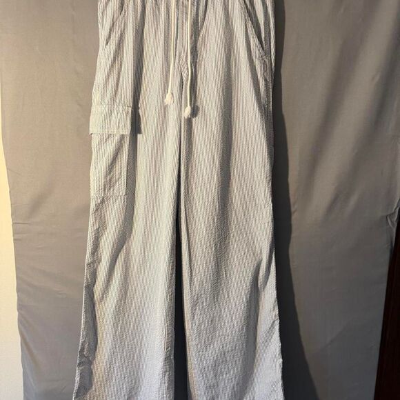 SO Pants - SO Clothing white and blue linen wide leg pants